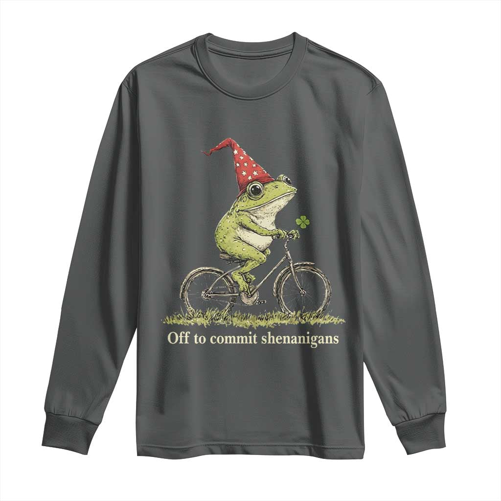 Funny Frog St Patricks Day Long Sleeve Shirt Off To Commit Shenanigans Four Leaf Clover
