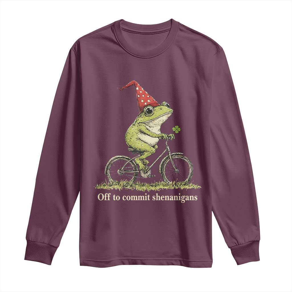 Funny Frog St Patricks Day Long Sleeve Shirt Off To Commit Shenanigans Four Leaf Clover