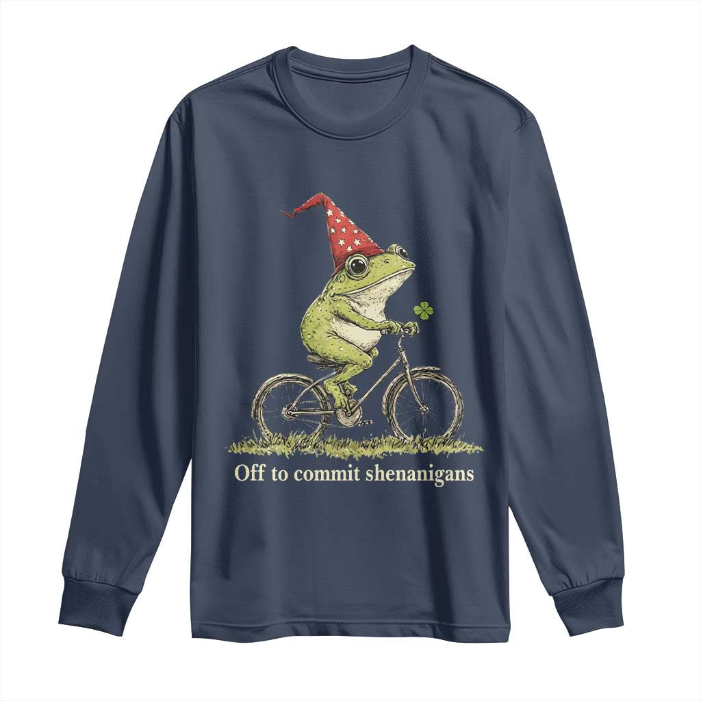 Funny Frog St Patricks Day Long Sleeve Shirt Off To Commit Shenanigans Four Leaf Clover
