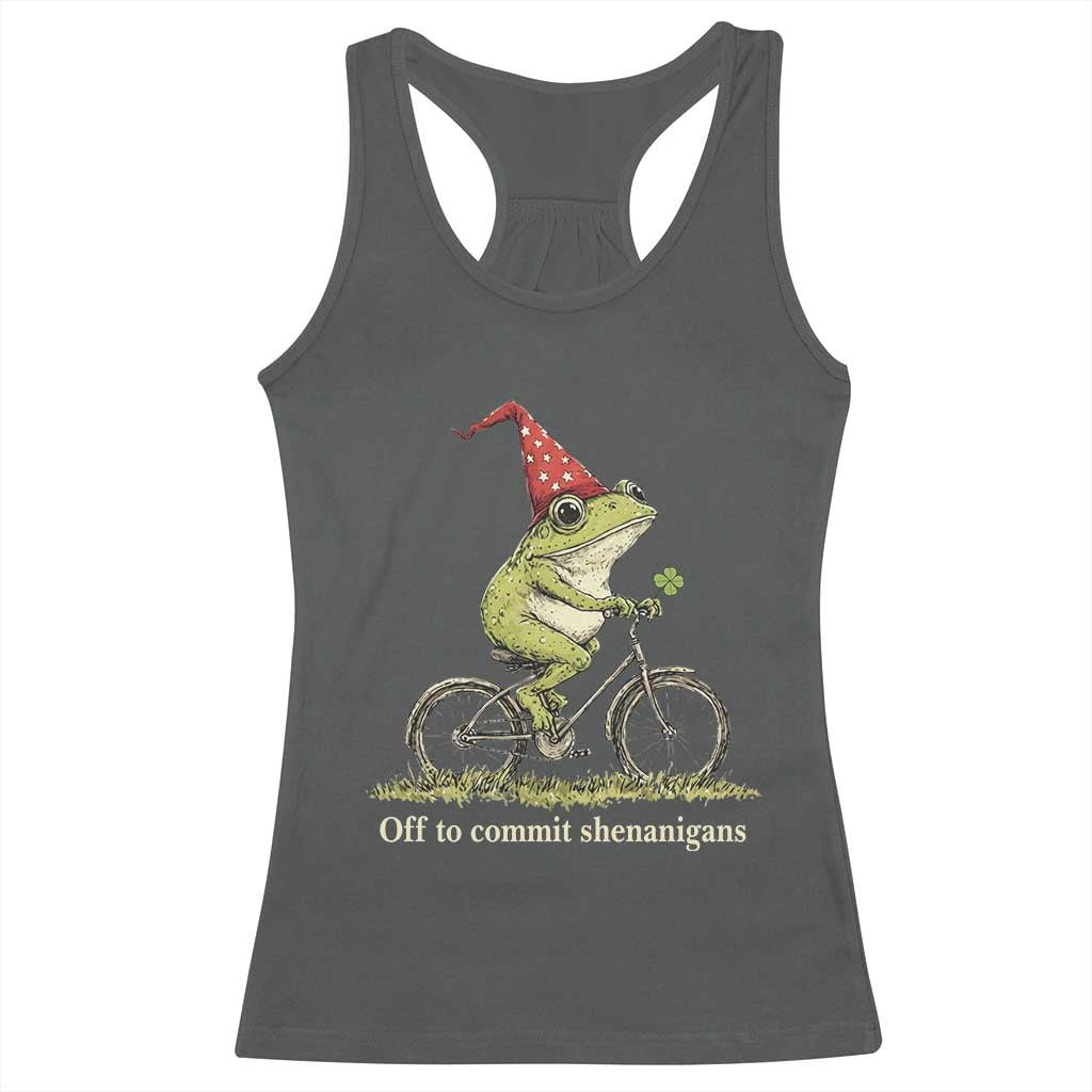 Funny Frog St Patricks Day Racerback Tank Top Off To Commit Shenanigans Four Leaf Clover