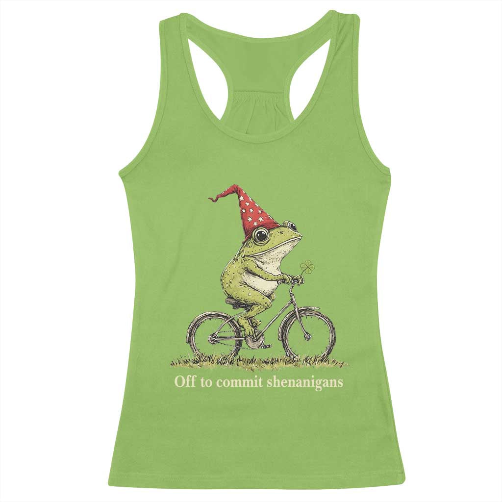 Funny Frog St Patricks Day Racerback Tank Top Off To Commit Shenanigans Four Leaf Clover