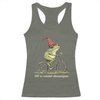 Funny Frog St Patricks Day Racerback Tank Top Off To Commit Shenanigans Four Leaf Clover