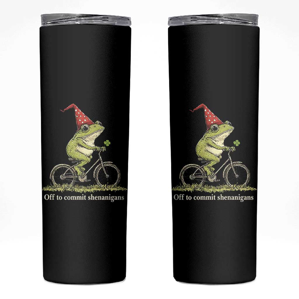 Funny Frog St Patricks Day Skinny Tumbler Off To Commit Shenanigans Four Leaf Clover
