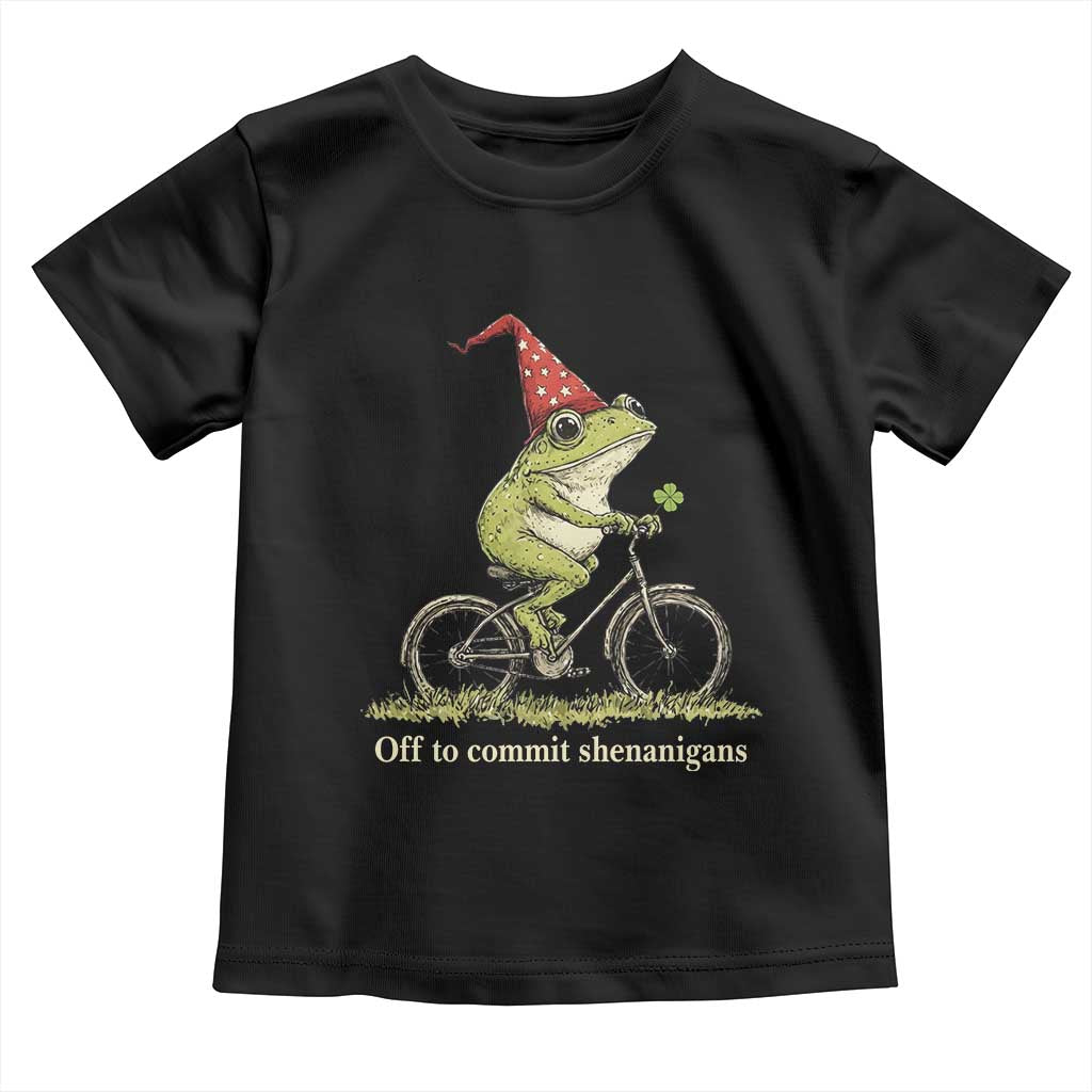 Funny Frog St Patricks Day Toddler T Shirt Off To Commit Shenanigans Four Leaf Clover
