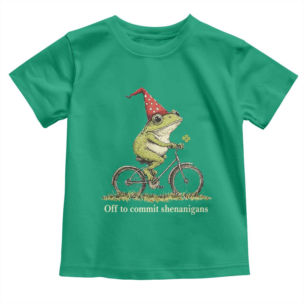 Funny Frog St Patricks Day Toddler T Shirt Off To Commit Shenanigans Four Leaf Clover