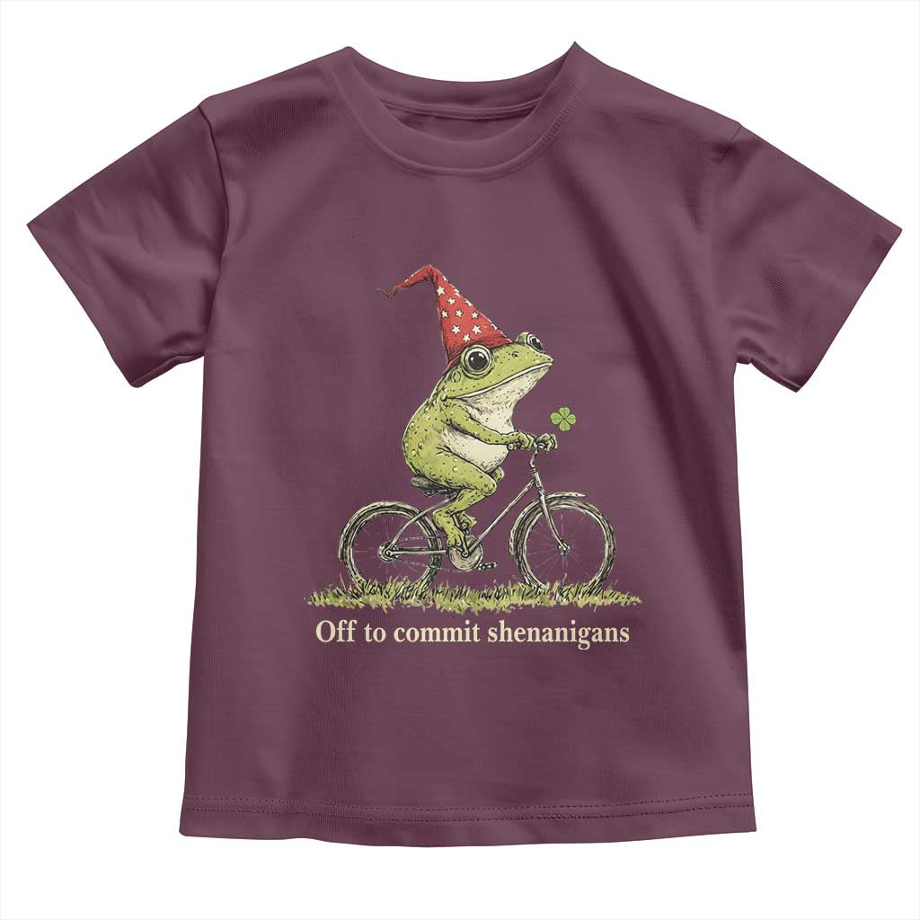 Funny Frog St Patricks Day Toddler T Shirt Off To Commit Shenanigans Four Leaf Clover