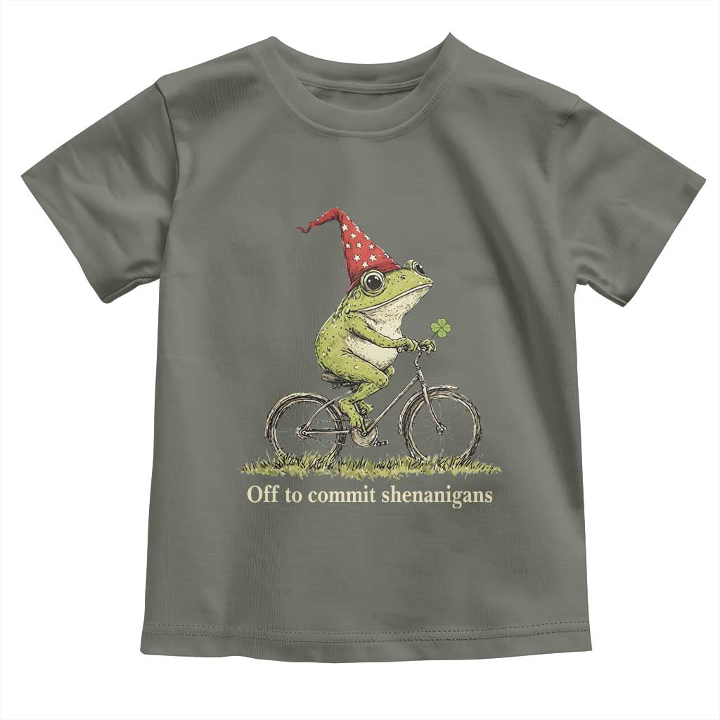 Funny Frog St Patricks Day Toddler T Shirt Off To Commit Shenanigans Four Leaf Clover