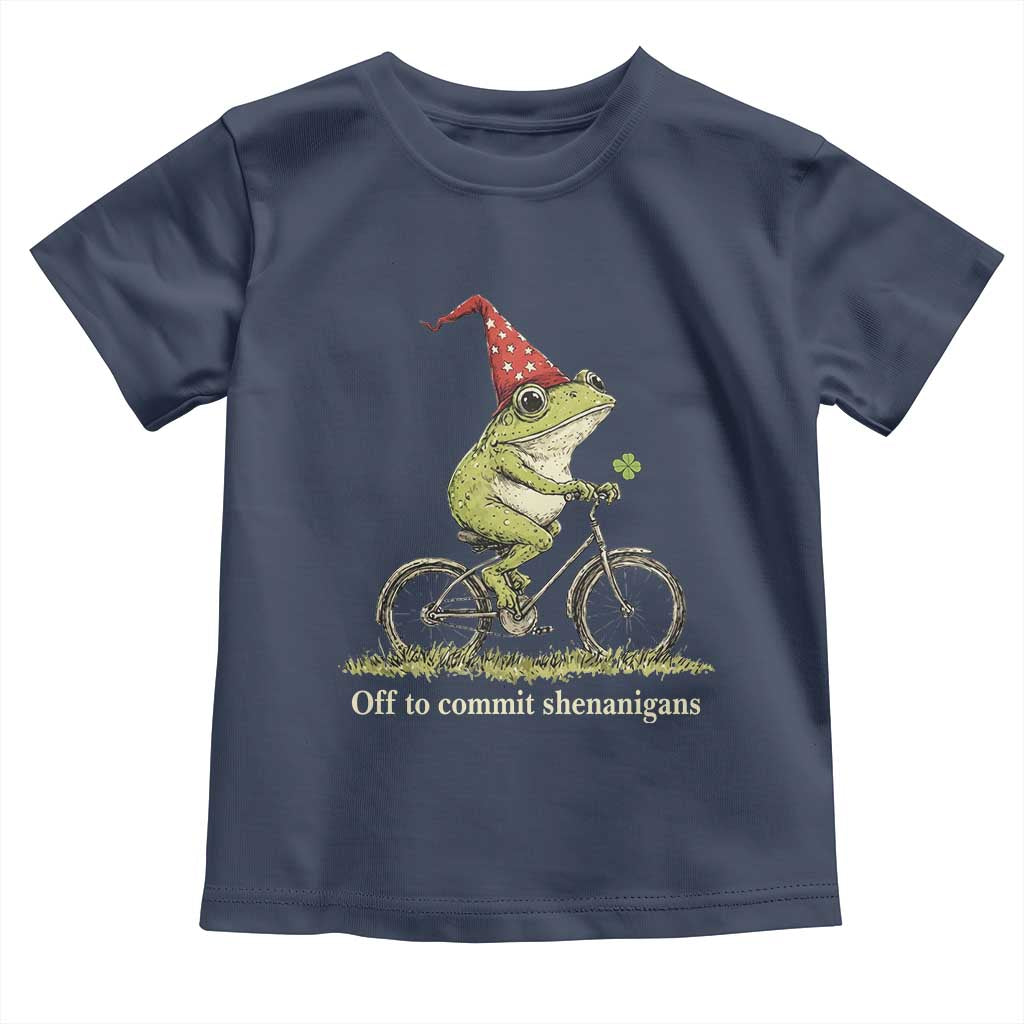 Funny Frog St Patricks Day Toddler T Shirt Off To Commit Shenanigans Four Leaf Clover
