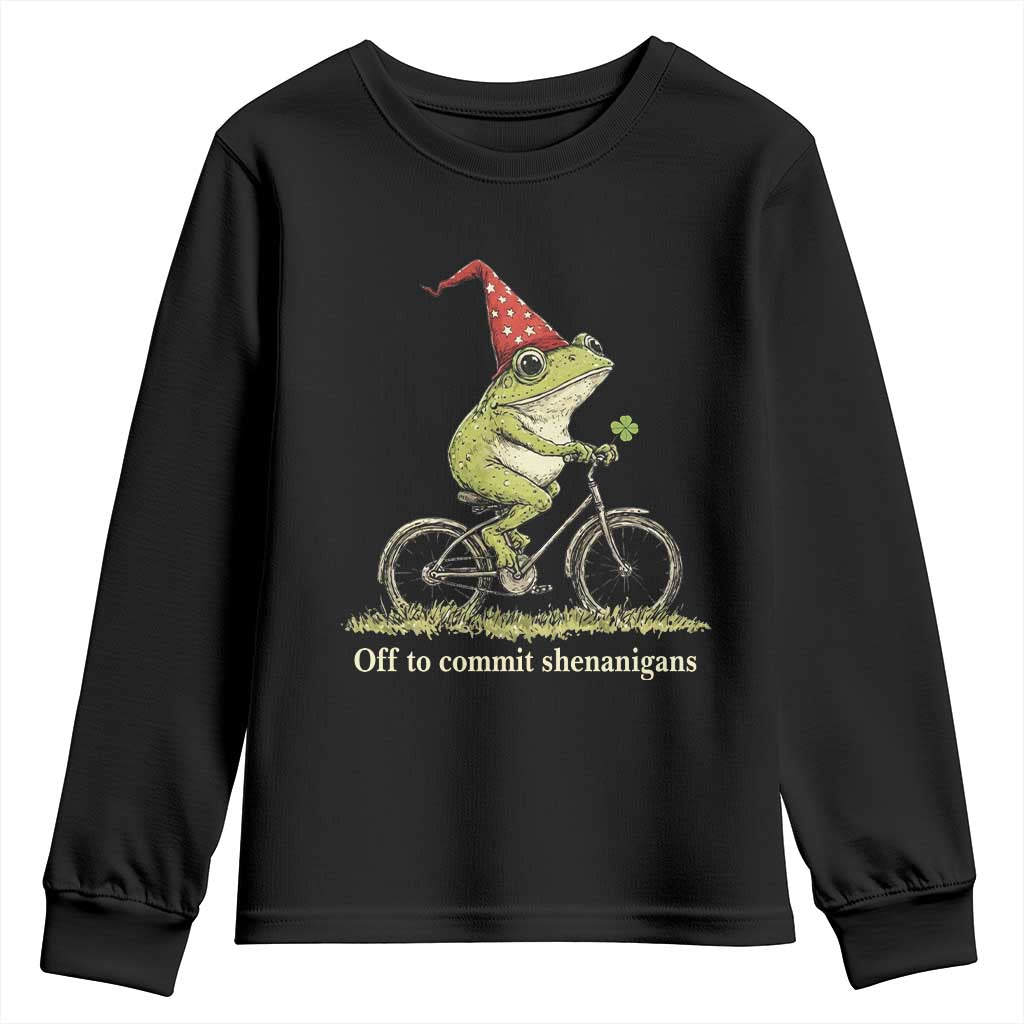 Funny Frog St Patricks Day Youth Sweatshirt Off To Commit Shenanigans Four Leaf Clover