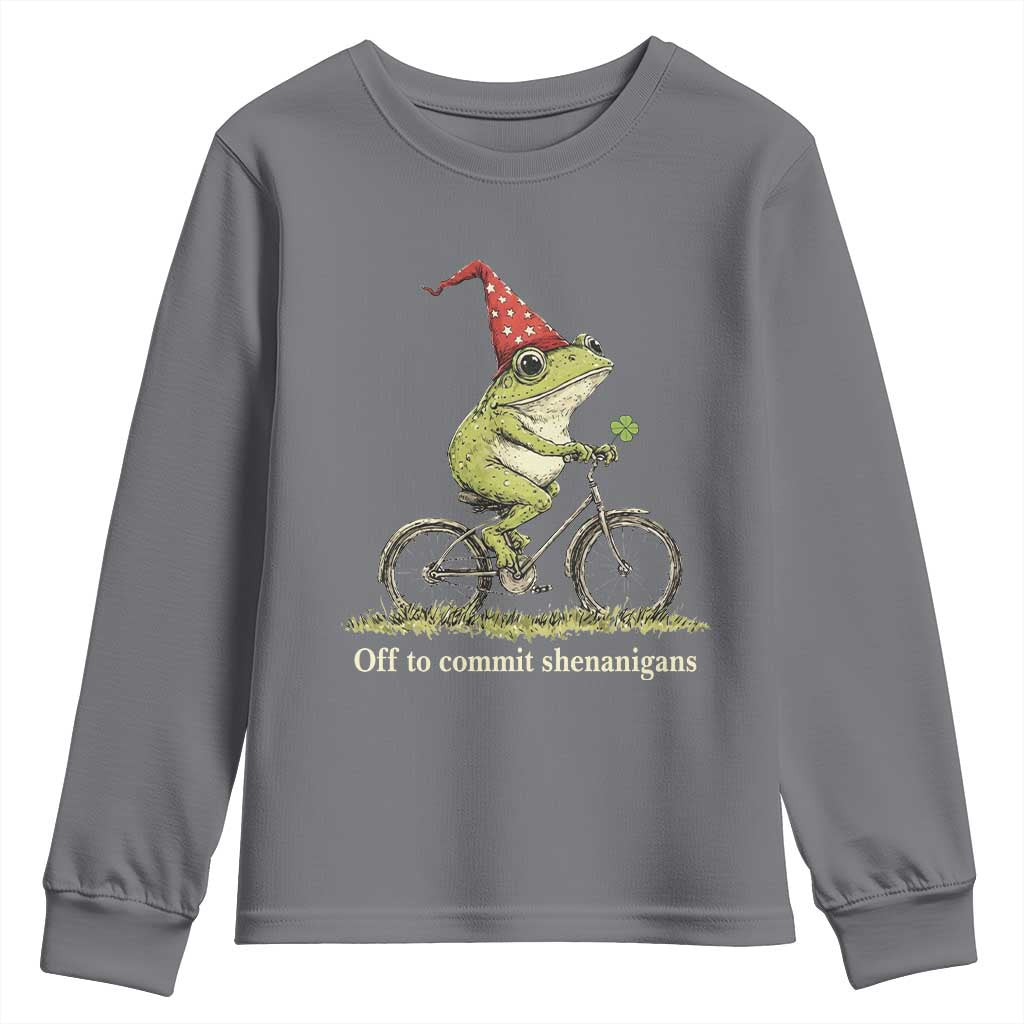Funny Frog St Patricks Day Youth Sweatshirt Off To Commit Shenanigans Four Leaf Clover