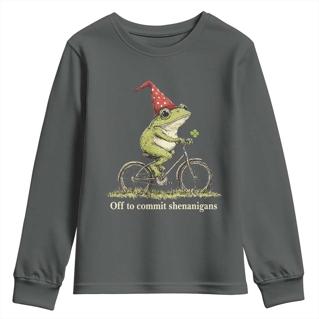 Funny Frog St Patricks Day Youth Sweatshirt Off To Commit Shenanigans Four Leaf Clover