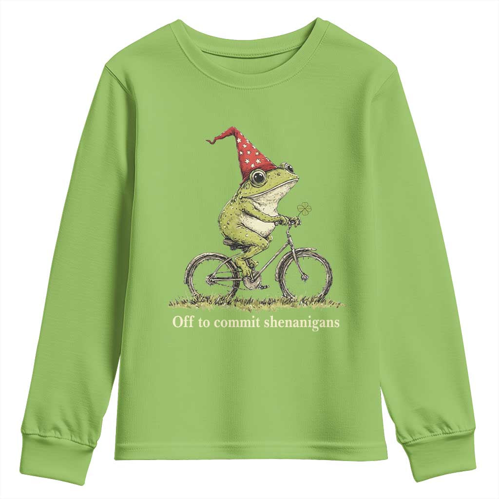 Funny Frog St Patricks Day Youth Sweatshirt Off To Commit Shenanigans Four Leaf Clover