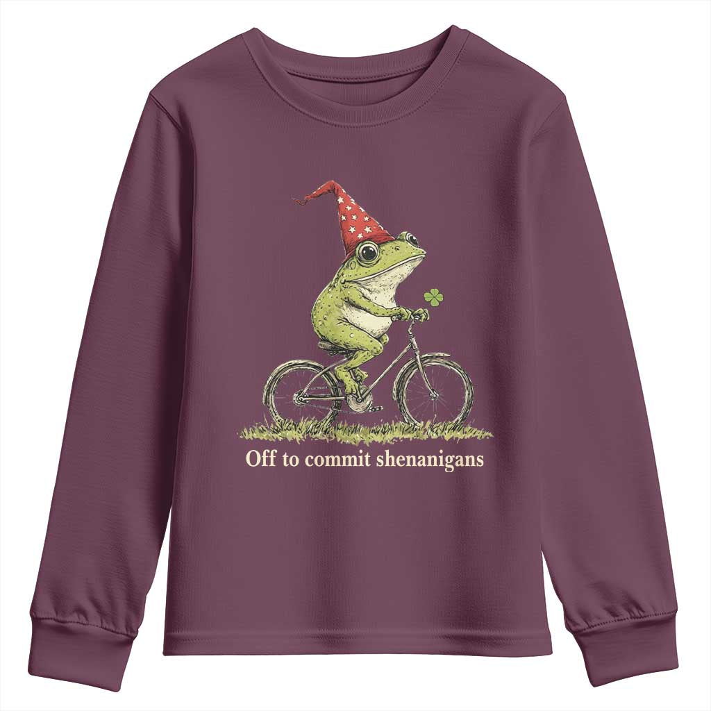 Funny Frog St Patricks Day Youth Sweatshirt Off To Commit Shenanigans Four Leaf Clover