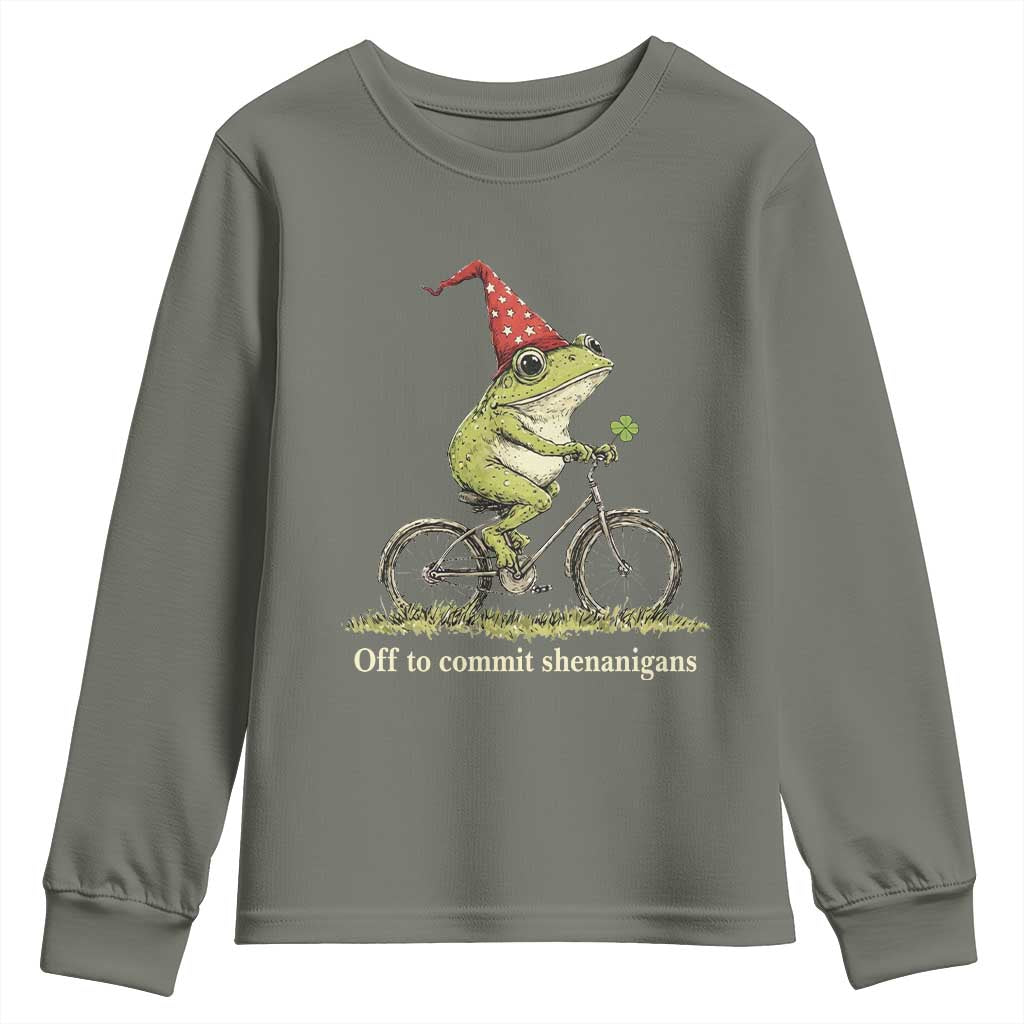 Funny Frog St Patricks Day Youth Sweatshirt Off To Commit Shenanigans Four Leaf Clover