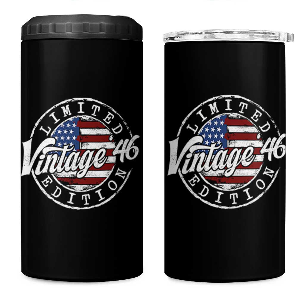 Funny 80th Birthday 4 in 1 Can Cooler Tumbler Vintage 1946 Stamp 80 Years Old American Flag