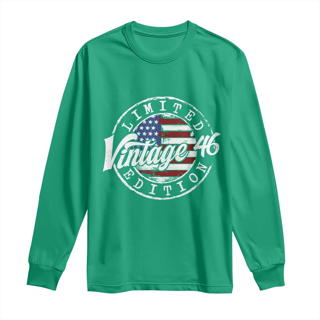 Funny 80th Birthday Long Sleeve Shirt Vintage 1946 Stamp 80 Years Old American Flag