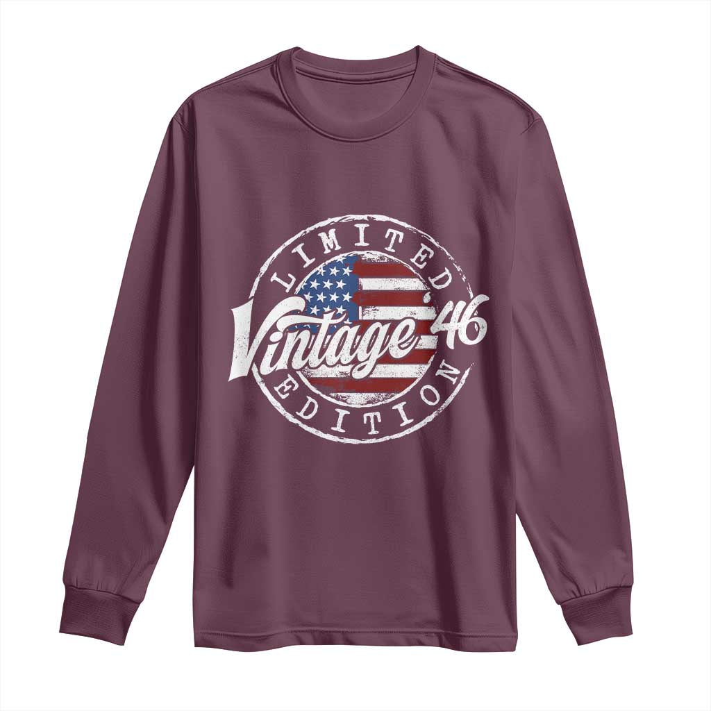 Funny 80th Birthday Long Sleeve Shirt Vintage 1946 Stamp 80 Years Old American Flag