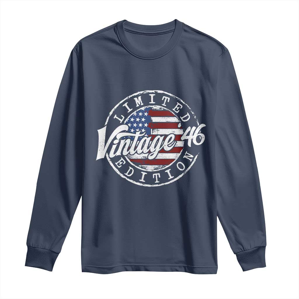 Funny 80th Birthday Long Sleeve Shirt Vintage 1946 Stamp 80 Years Old American Flag