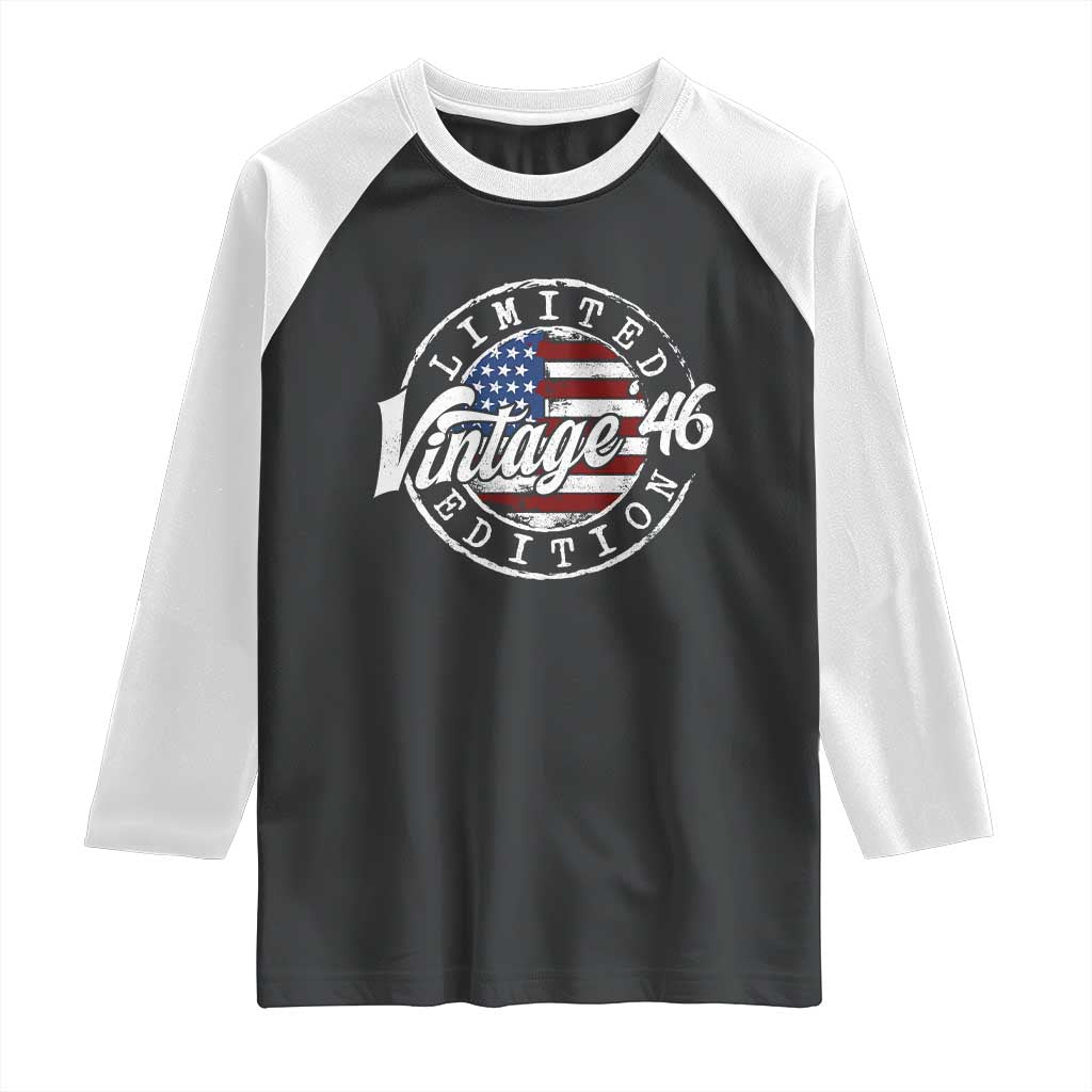 Funny 80th Birthday Raglan Shirt Vintage 1946 Stamp 80 Years Old American Flag