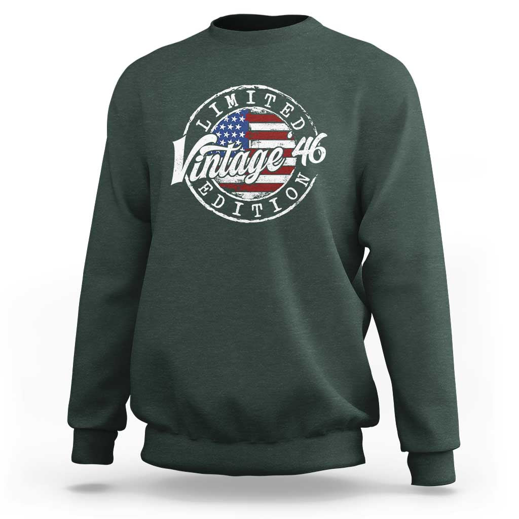 Funny 80th Birthday Sweatshirt Vintage 1946 Stamp 80 Years Old American Flag