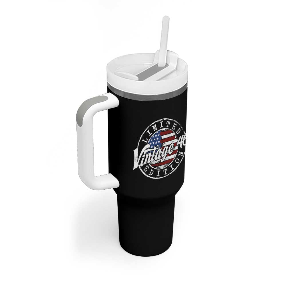 Funny 80th Birthday Tumbler With Handle Vintage 1946 Stamp 80 Years Old American Flag