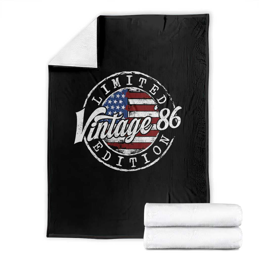 Funny 40th Birthday Throw Blanket Vintage 1986 Stamp 40 Years Old American Flag