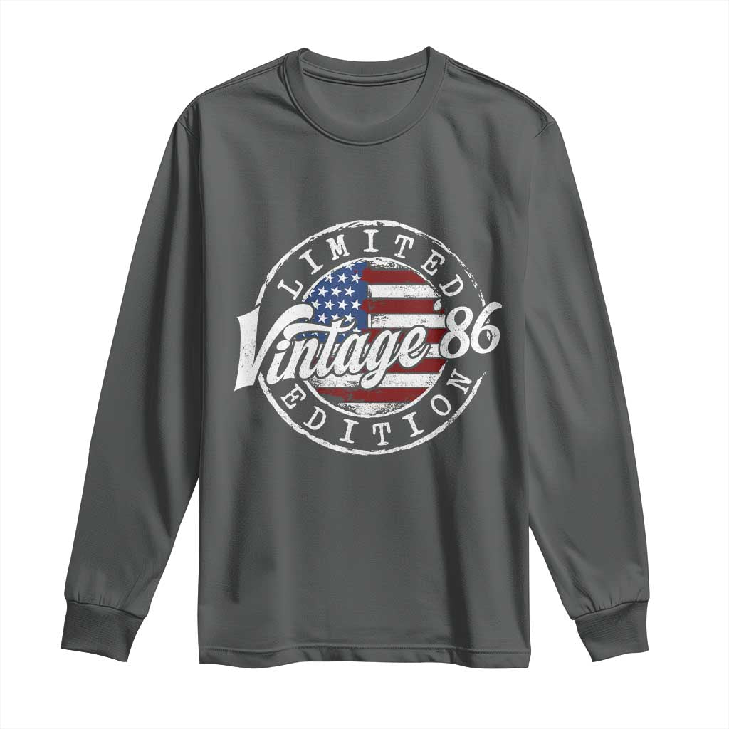 Funny 40th Birthday Long Sleeve Shirt Vintage 1986 Stamp 40 Years Old American Flag