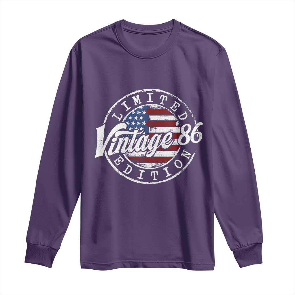 Funny 40th Birthday Long Sleeve Shirt Vintage 1986 Stamp 40 Years Old American Flag