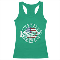 Funny 40th Birthday Racerback Tank Top Vintage 1986 Stamp 40 Years Old American Flag