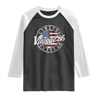 Funny 40th Birthday Raglan Shirt Vintage 1986 Stamp 40 Years Old American Flag