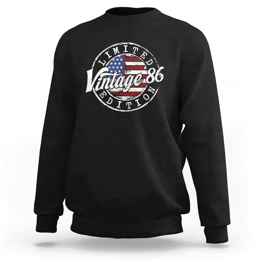 Funny 40th Birthday Sweatshirt Vintage 1986 Stamp 40 Years Old American Flag