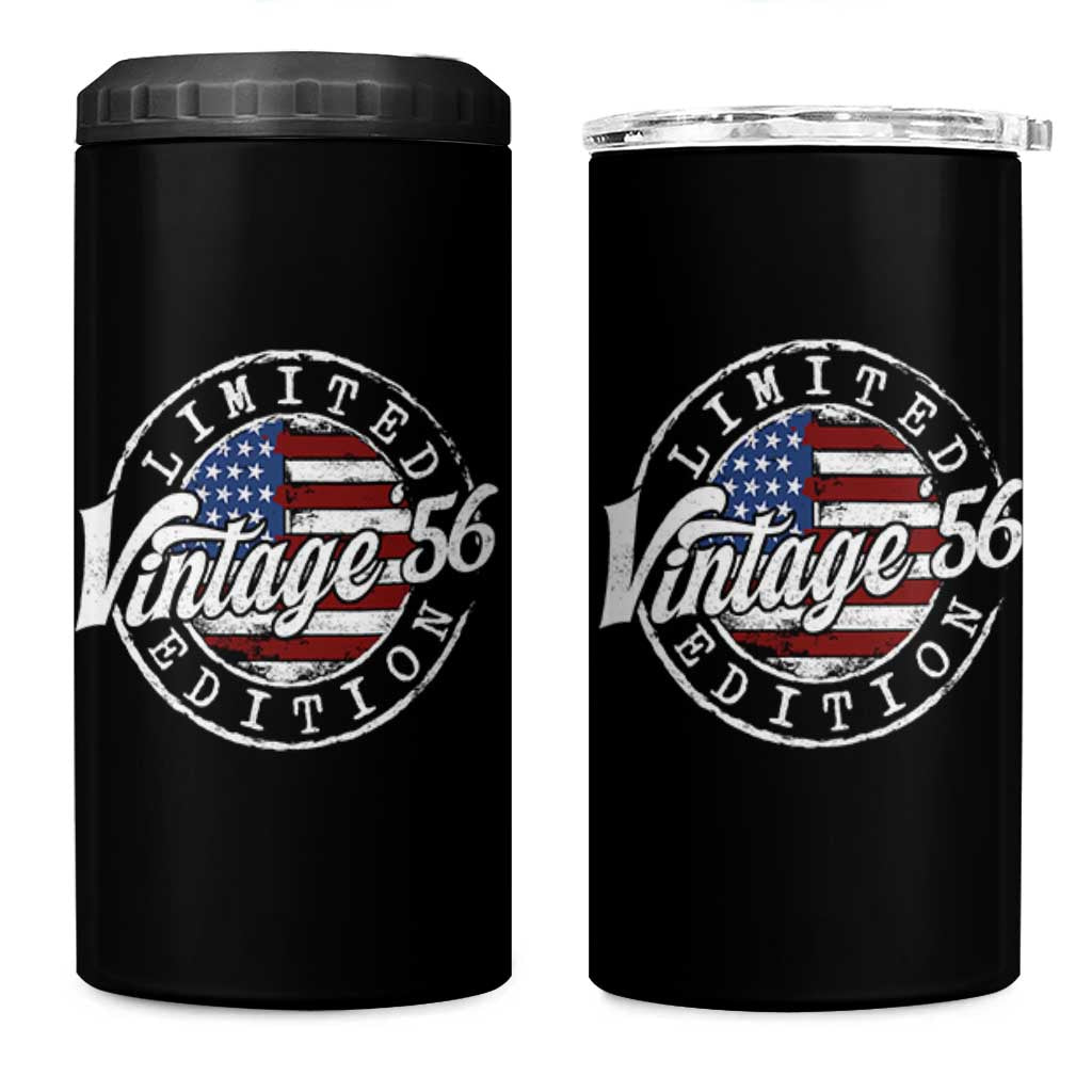 Funny 70th Birthday 4 in 1 Can Cooler Tumbler Vintage 1956 Stamp 70 Years Old American Flag