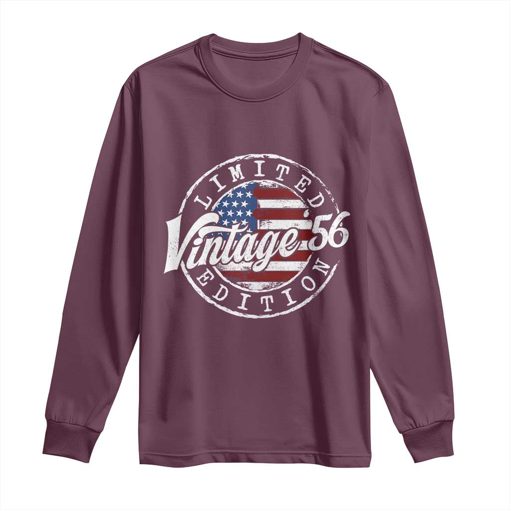 Funny 70th Birthday Long Sleeve Shirt Vintage 1956 Stamp 70 Years Old American Flag