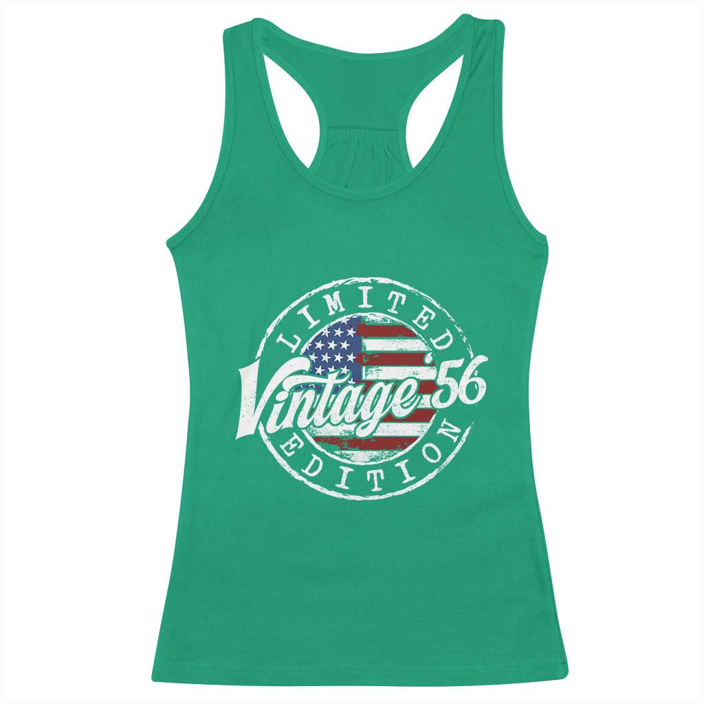 Funny 70th Birthday Racerback Tank Top Vintage 1956 Stamp 70 Years Old American Flag