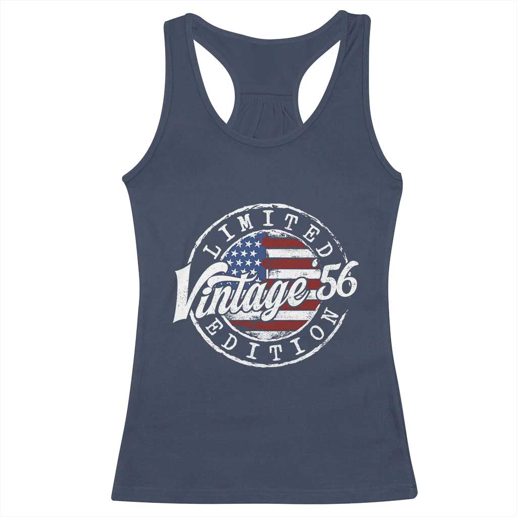 Funny 70th Birthday Racerback Tank Top Vintage 1956 Stamp 70 Years Old American Flag