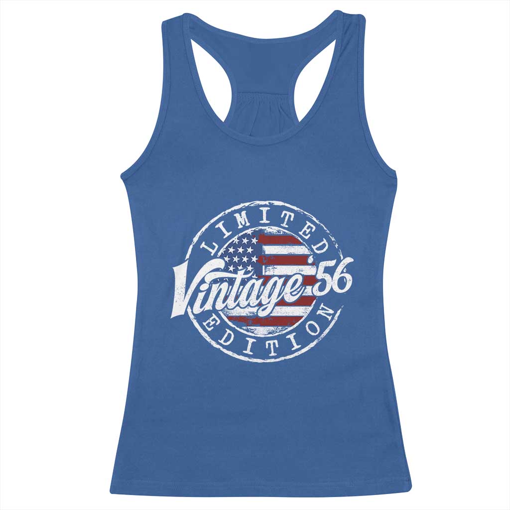 Funny 70th Birthday Racerback Tank Top Vintage 1956 Stamp 70 Years Old American Flag
