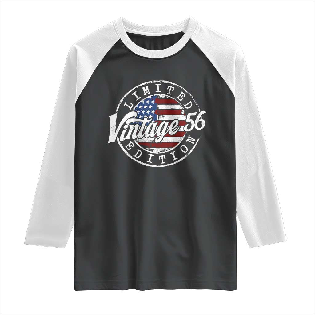 Funny 70th Birthday Raglan Shirt Vintage 1956 Stamp 70 Years Old American Flag