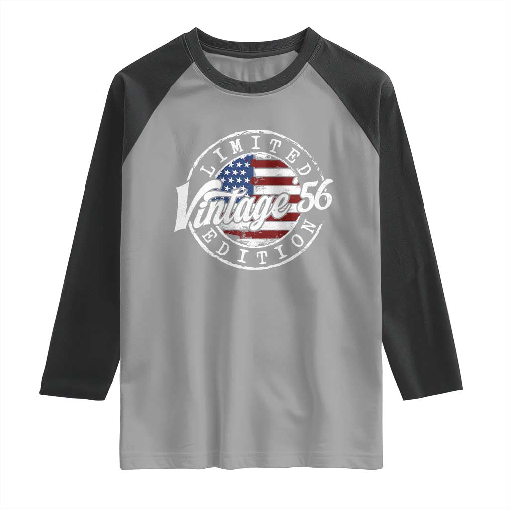 Funny 70th Birthday Raglan Shirt Vintage 1956 Stamp 70 Years Old American Flag