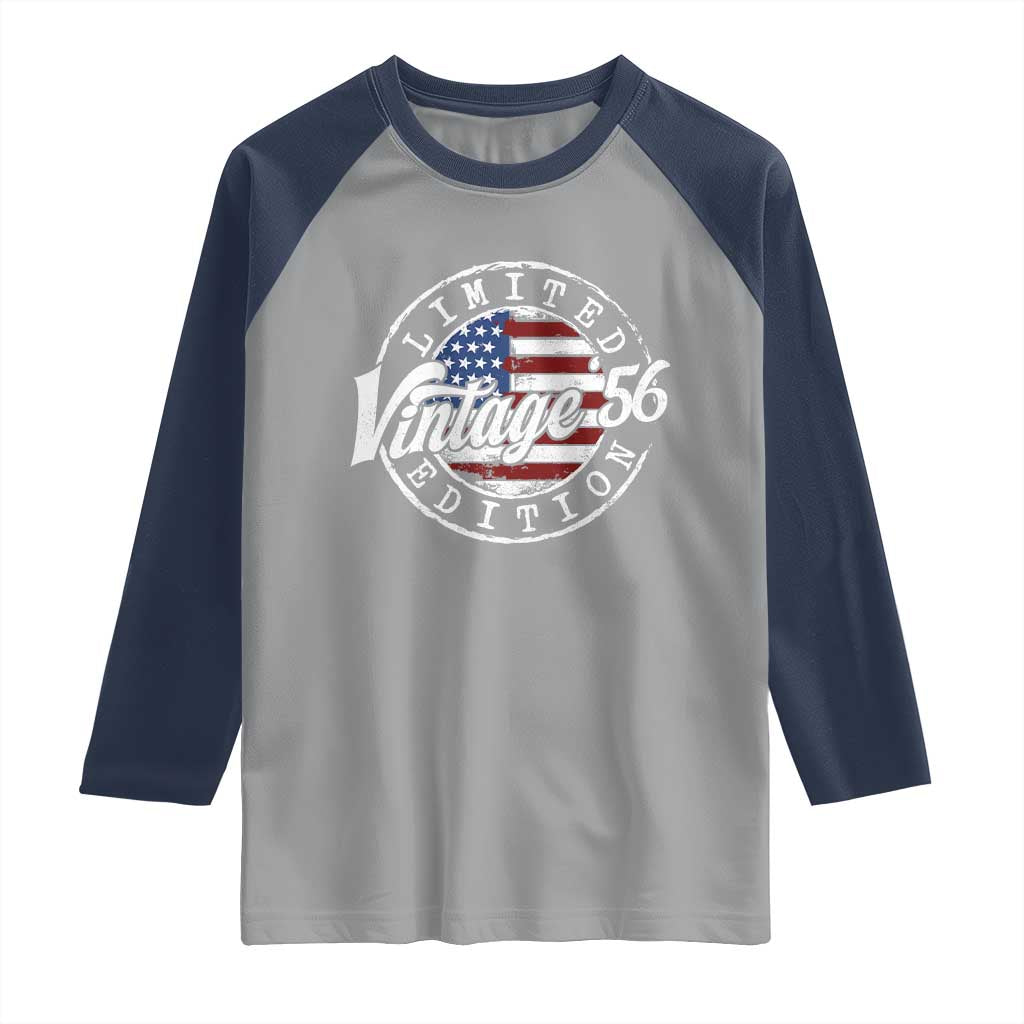 Funny 70th Birthday Raglan Shirt Vintage 1956 Stamp 70 Years Old American Flag