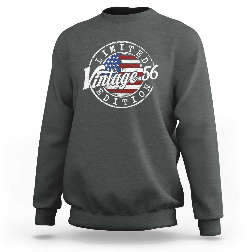 Funny 70th Birthday Sweatshirt Vintage 1956 Stamp 70 Years Old American Flag
