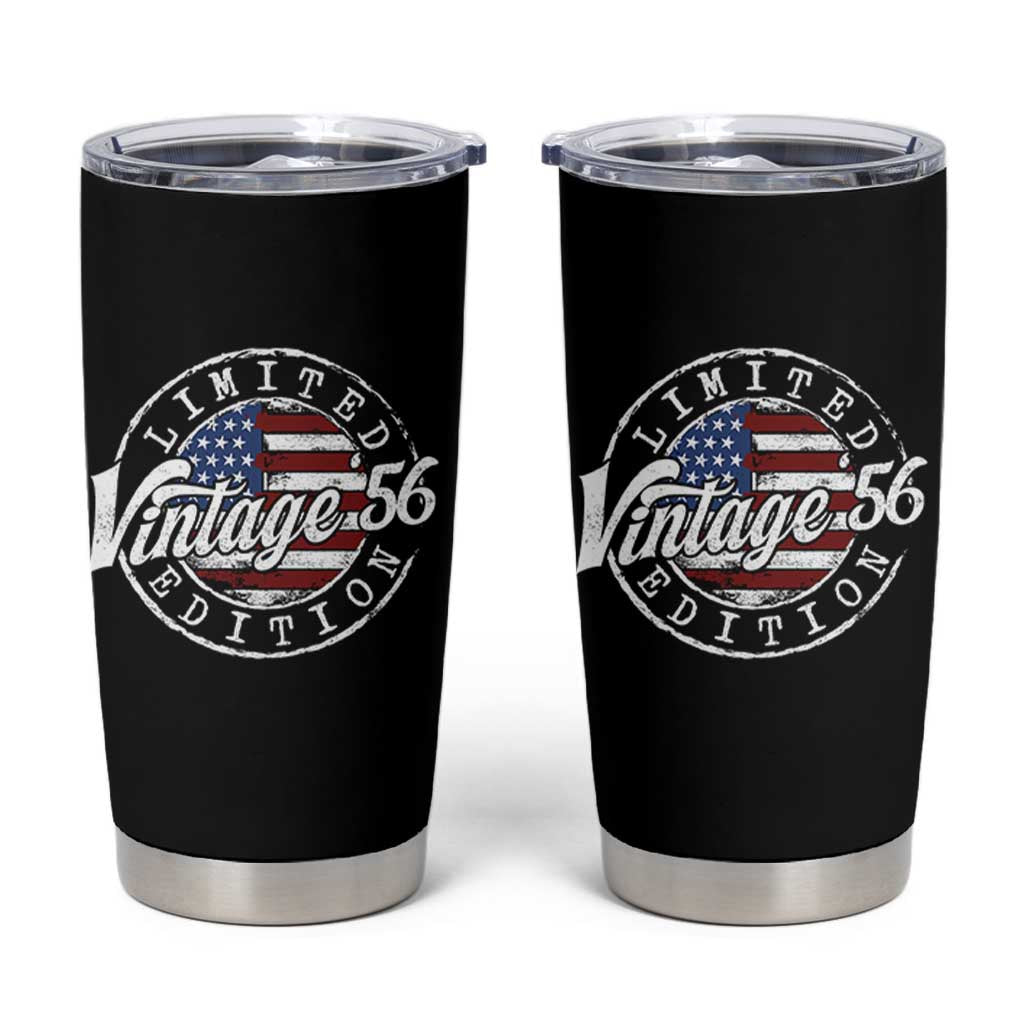 Funny 70th Birthday Tumbler Cup Vintage 1956 Stamp 70 Years Old American Flag