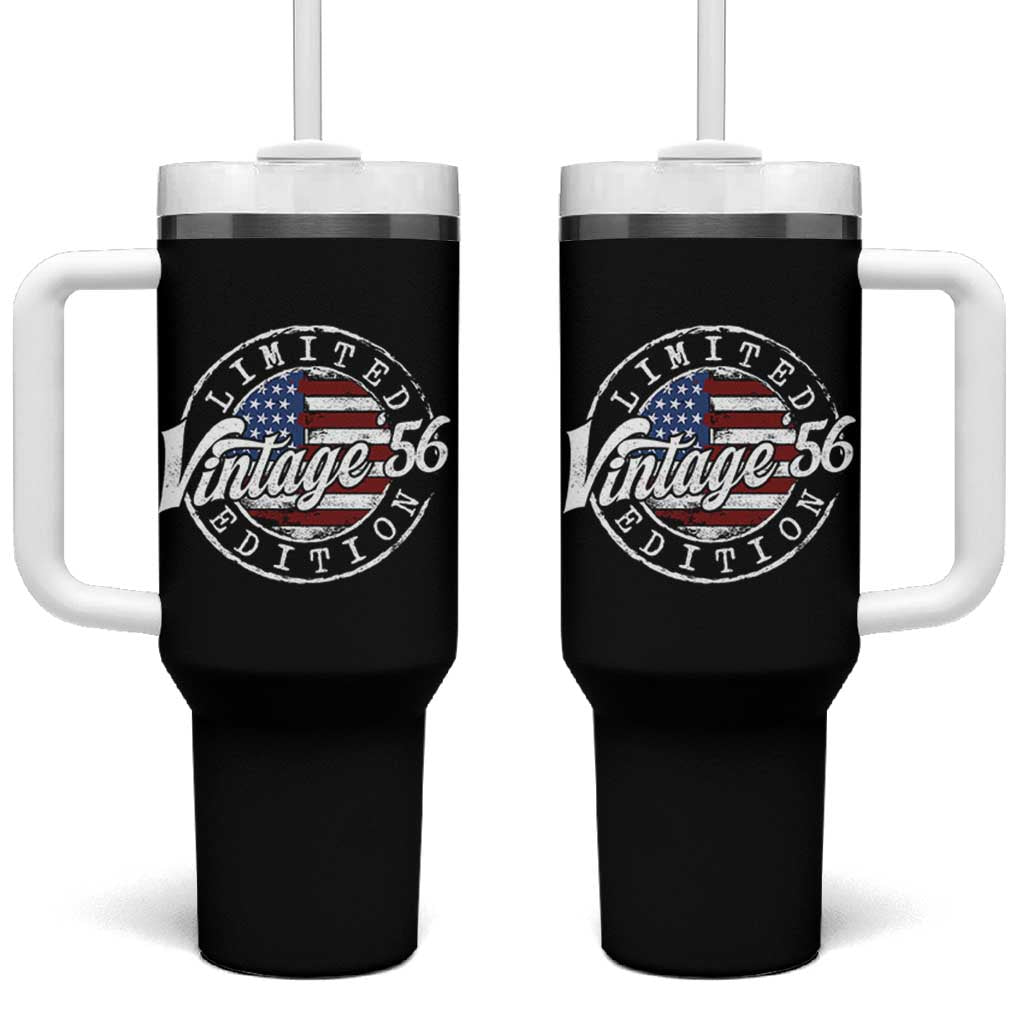 Funny 70th Birthday Tumbler With Handle Vintage 1956 Stamp 70 Years Old American Flag