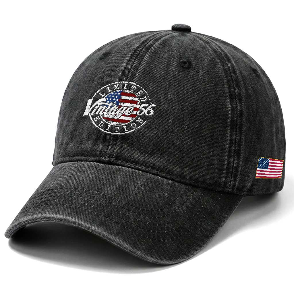 Funny 70th Birthday Washed Cotton Baseball Cap Vintage 1956 Stamp 70 Years Old American Flag