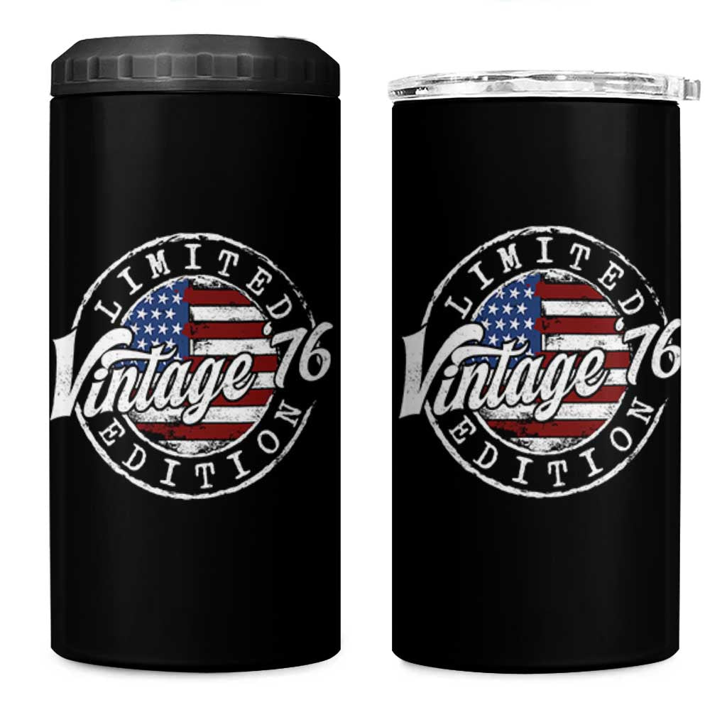 Funny 50th Birthday 4 in 1 Can Cooler Tumbler Vintage 1976 Stamp 50 Years Old American Flag