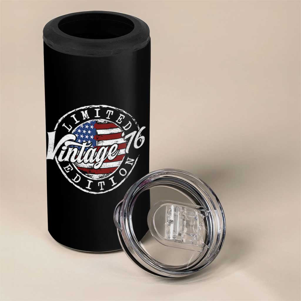 Funny 50th Birthday 4 in 1 Can Cooler Tumbler Vintage 1976 Stamp 50 Years Old American Flag