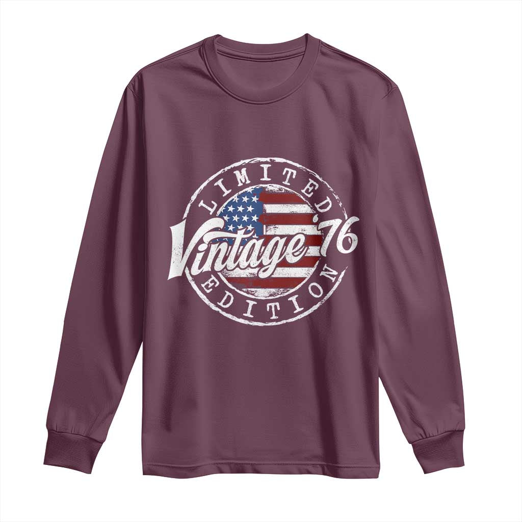 Funny 50th Birthday Long Sleeve Shirt Vintage 1976 Stamp 50 Years Old American Flag
