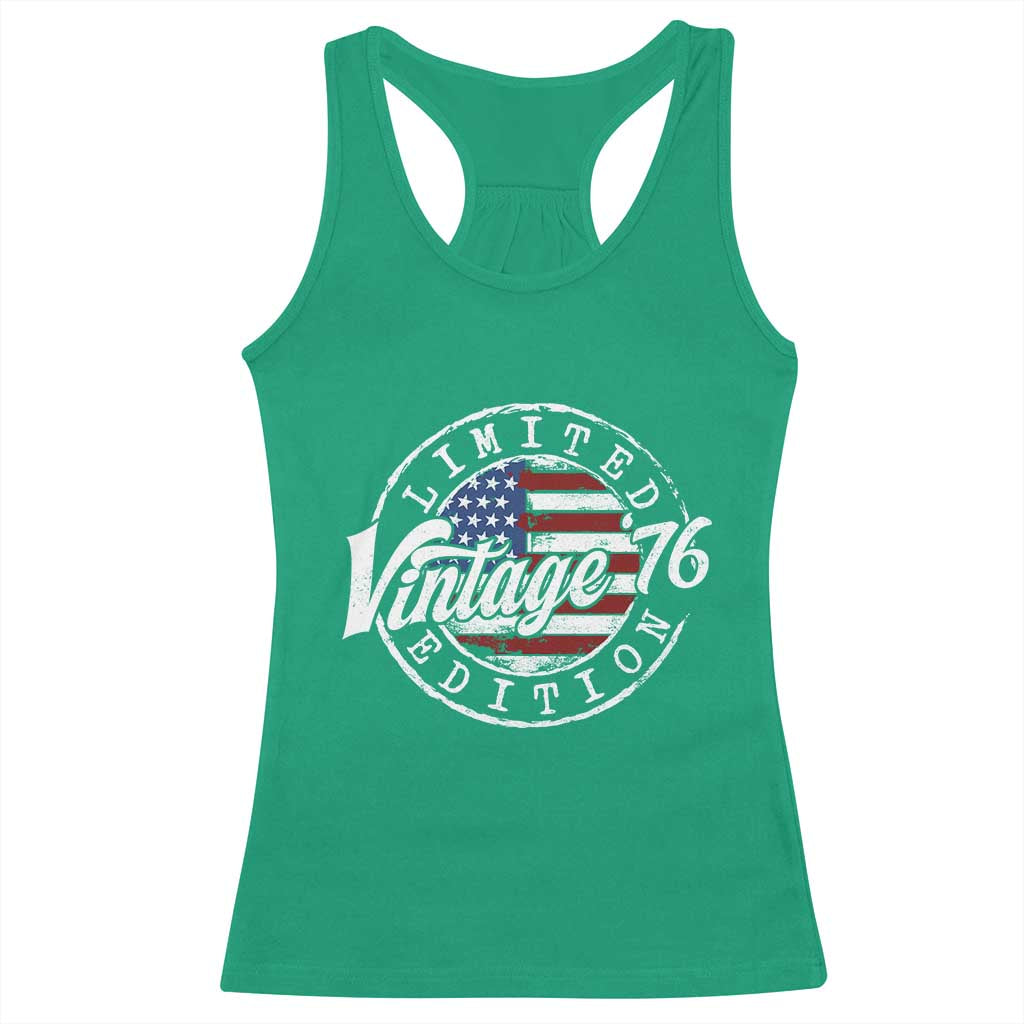 Funny 50th Birthday Racerback Tank Top Vintage 1976 Stamp 50 Years Old American Flag