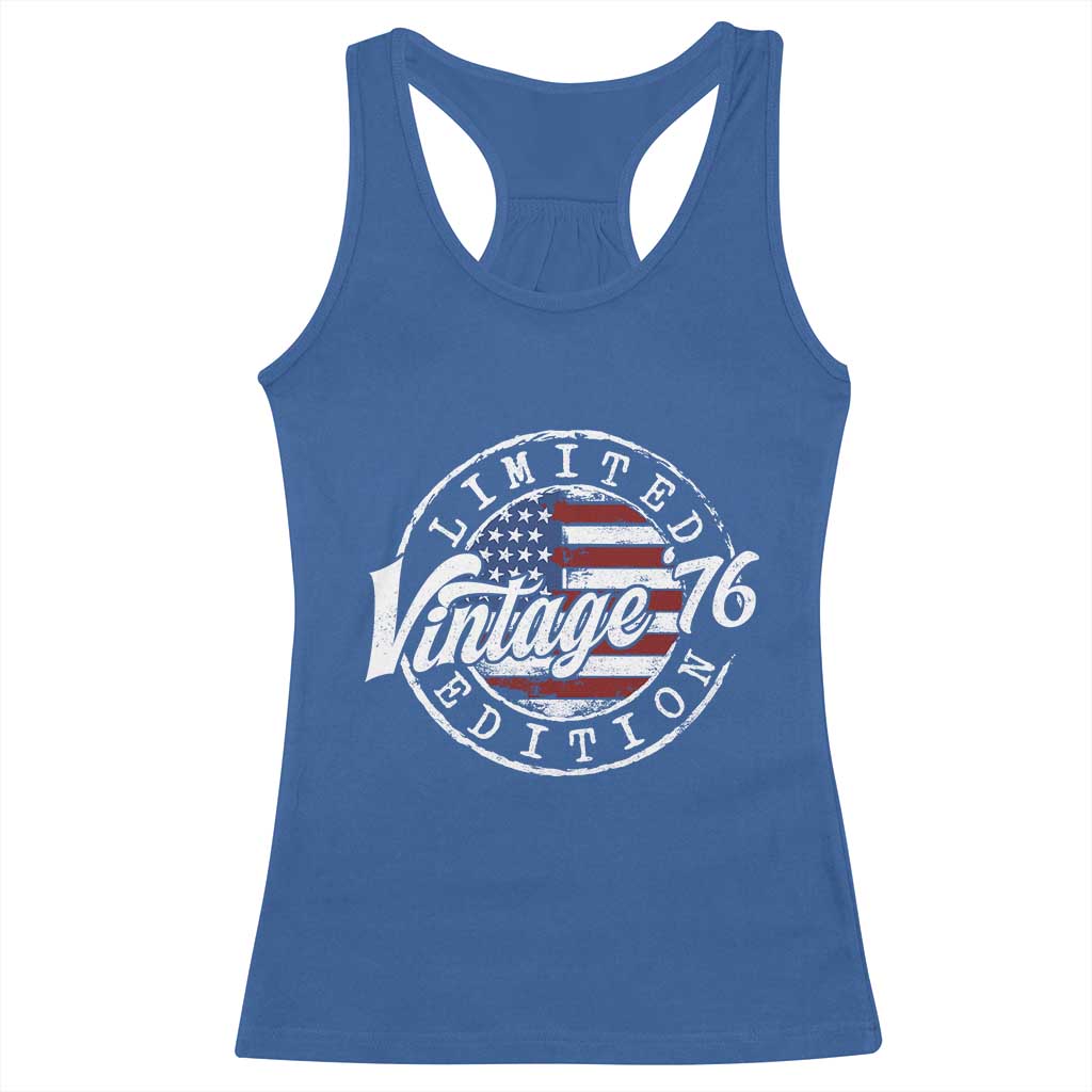 Funny 50th Birthday Racerback Tank Top Vintage 1976 Stamp 50 Years Old American Flag