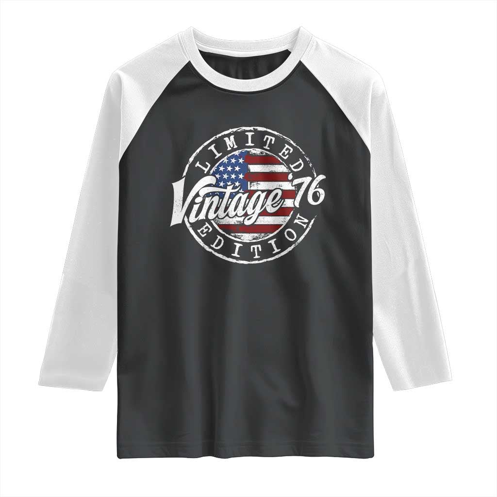 Funny 50th Birthday Raglan Shirt Vintage 1976 Stamp 50 Years Old American Flag