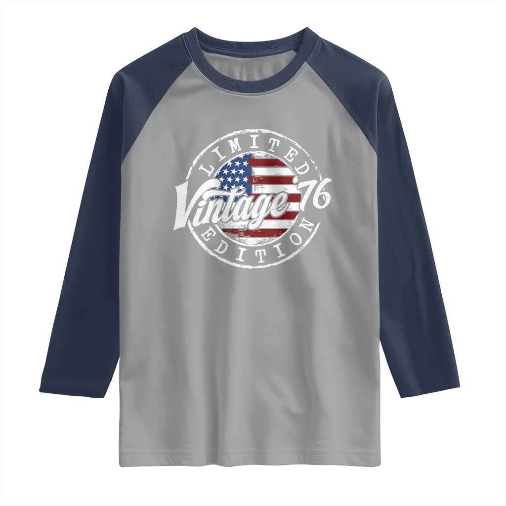 Funny 50th Birthday Raglan Shirt Vintage 1976 Stamp 50 Years Old American Flag